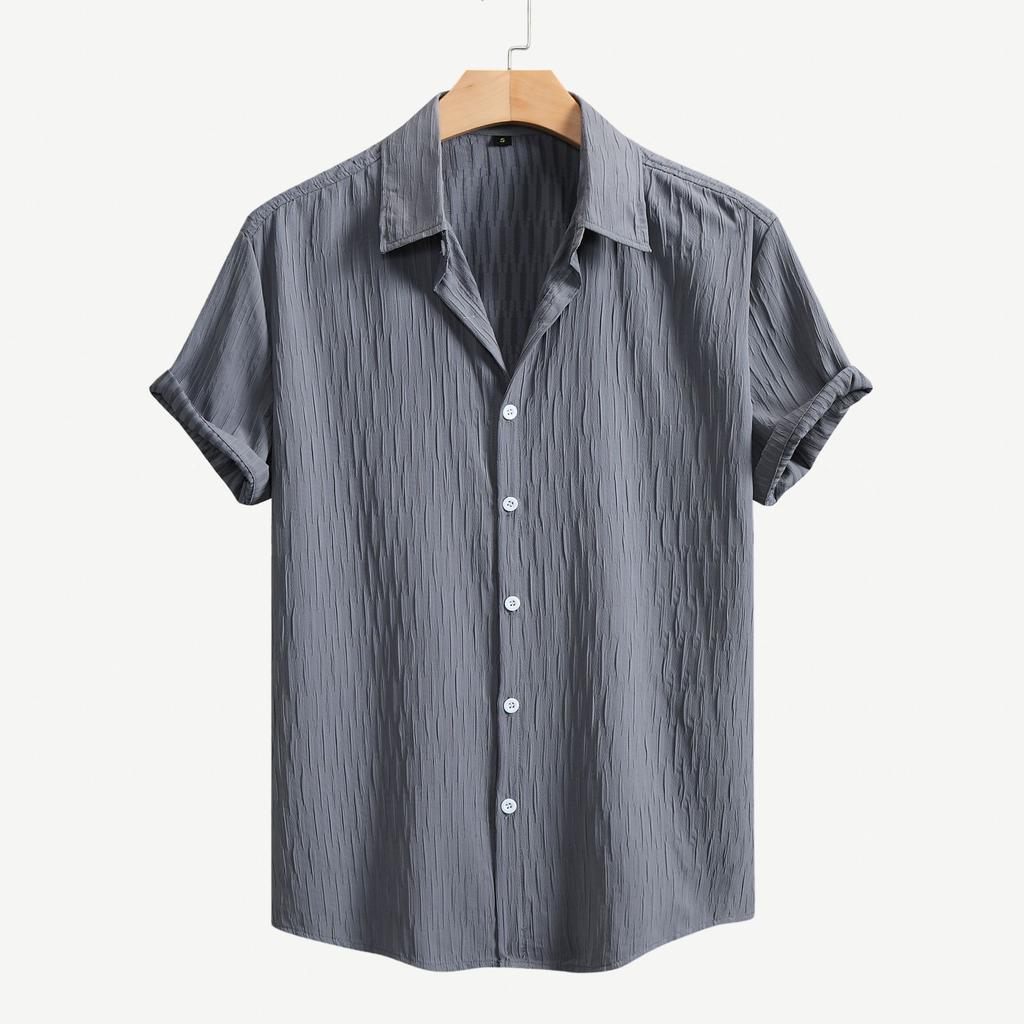 2026 Estate Nuova Camicia da Uomo a Maniche Corte Moda Casual Larga Comoda Cardigan Monocolore Collo a Revers Camicia da Uomo a Maniche Corte da Spiaggia