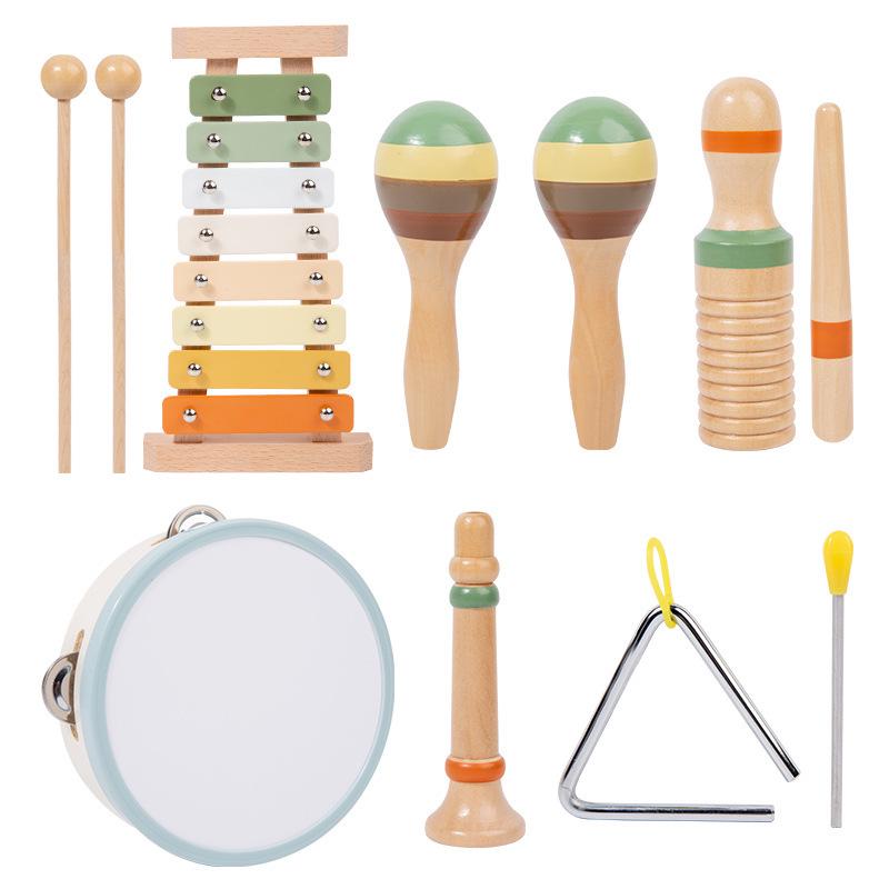 Wooden Orff Percussion Instruments for Children's Vocal Enlightenment: Maracas, Claves, Hand Bell, Xylophone Educational Toys