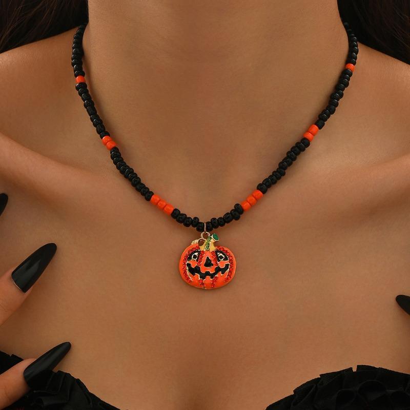 Millet Bead Necklace Goth Dark Wind Halloween Ornament Pumpkin Cat Spider Collarbone Chain Female