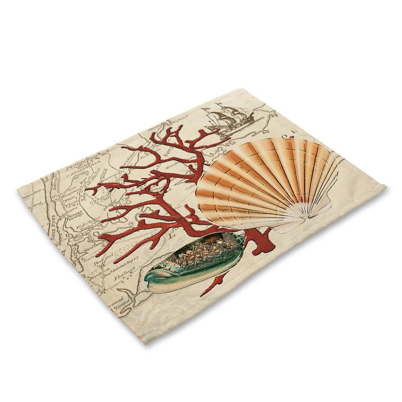 

Marine Pattern Kitchen Placemat Dining Table Mat Conch Shell Drink Coaster Linen Pad Bowl Cup Mat 45*30cm Home Decors 2pcs 30x45cm