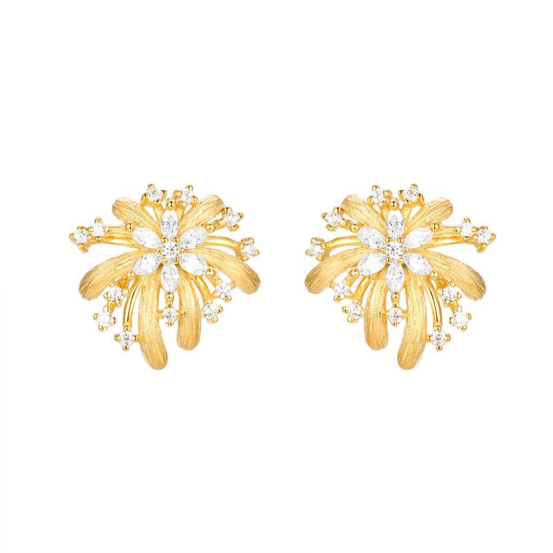 Jewelry S925 sterling silver zircon fireworks earrings light luxury high-end earrings women 925 silver золотой