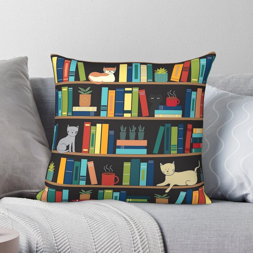 Book Lover Librarian Cat Pillowcase Polyester Linen Velvet Pattern Zip Decorative Pillow Case Sofa Cushion Cover