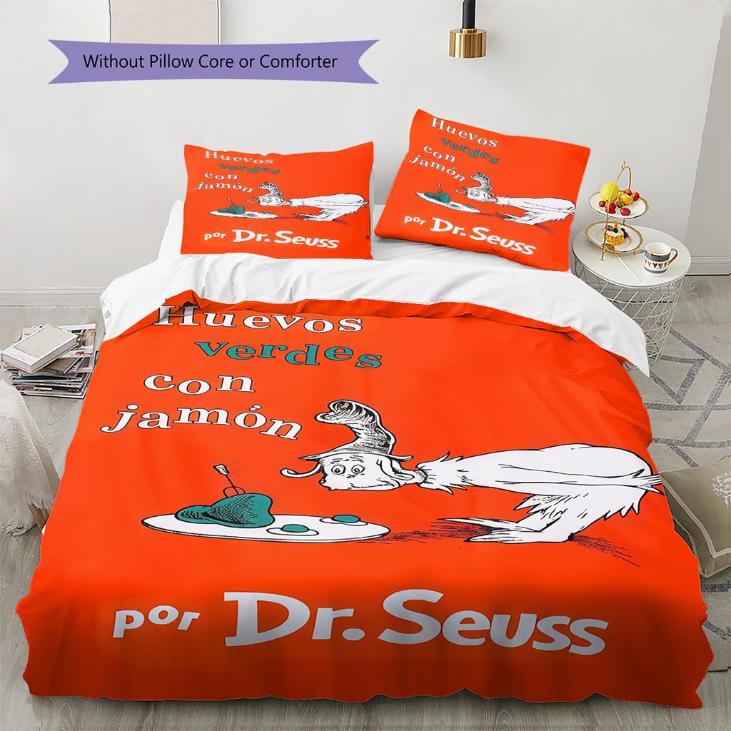Green Eggs and Ham Pattern Bedding,Quilt Set Quilt Cover Pillowcase Home Birthday Gift (1 * duvet cover + 2 * pillowcase, without core)