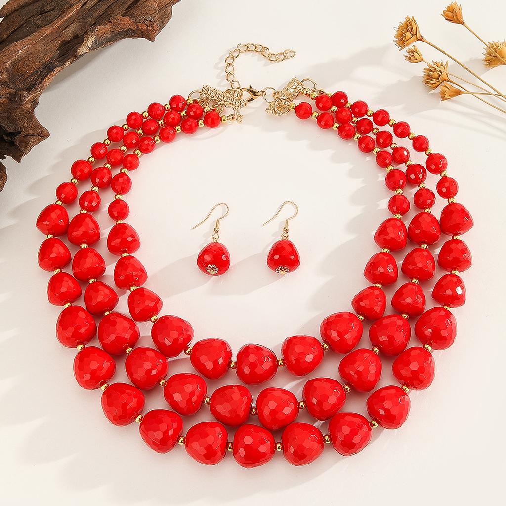 Neues Design Trendiger Modischer Mehrschichtiger Acrylperlen Handgefertigtes Perlenhalsketten-Ohrring-Set Damen Party Schmuck Zubehör