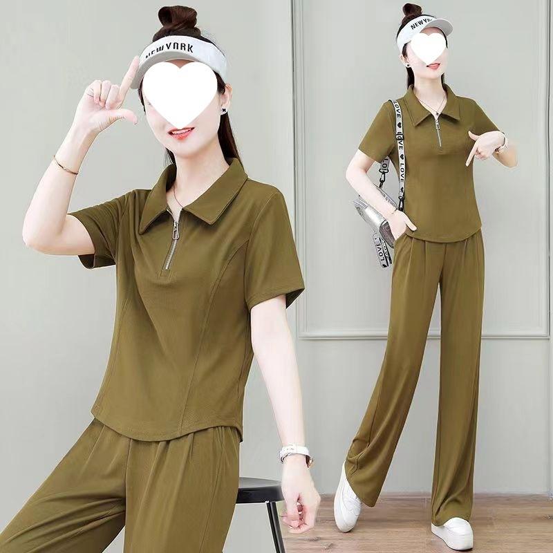 European-style Short-sleeved and Long Pants Casual Sportswear Set for Women, Loose Korean Summer Thin Style, Fashionable and Elegant