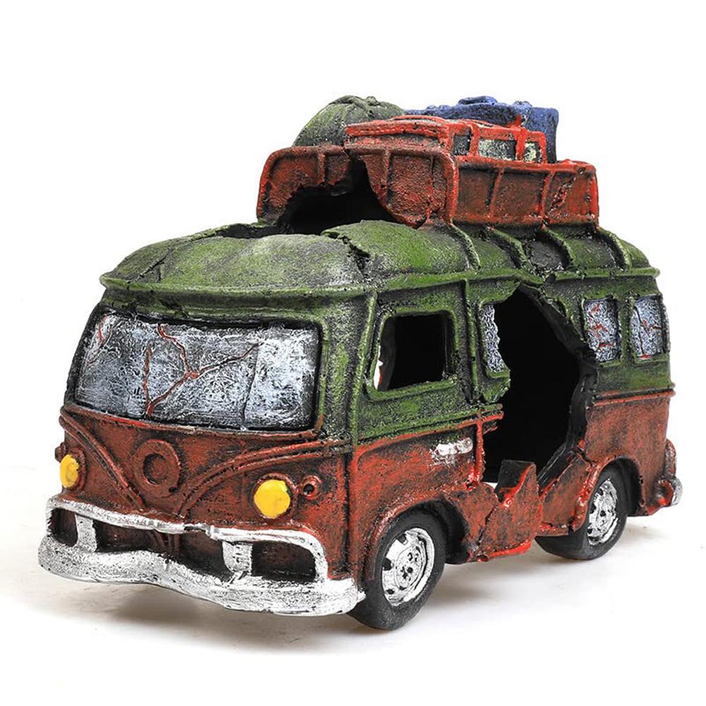 Artificial Resin Bus Ornaments Hideout Caves Underwater World Layout Prop Aquarium Fish Tank Decorations