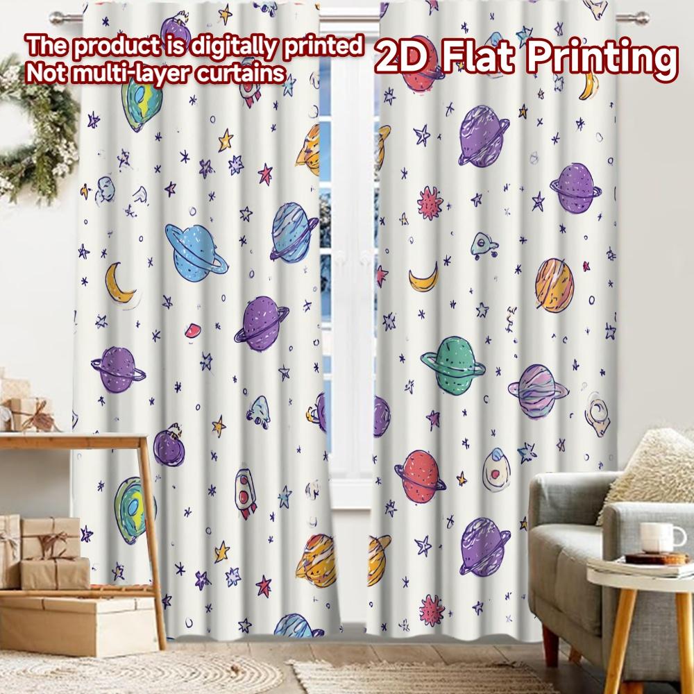 

2pcs, 2D FLAT PRINTING Curtains (Without Rod) Cosmic Pattern Holiday printed curtains Yarn Curtains Holiday Perfect for Living 52.50 × 116.00 cm 2 pcs