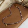 Purple Natural Stone Round Beads Beaded Handmade Necklace Heart Pendant Personality Temperament Jewelry