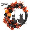Halloween Store Decoration Lights Floral Garland with String Lights Black Cat Silhouette Door Wreath Wreath for Front Indoor Outdoor Wall