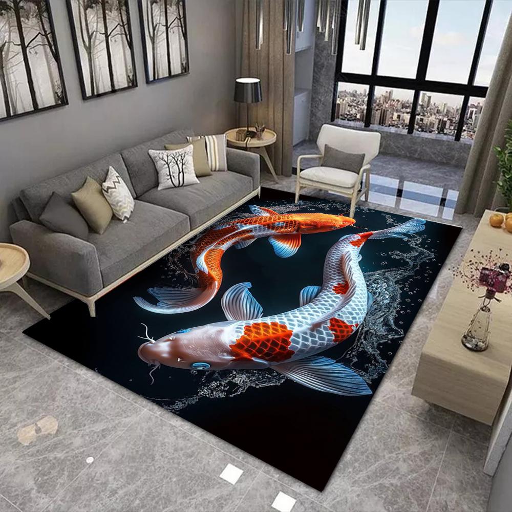 Animal Print Carpet Mat Anti-Slip Rubber Backing Rug Cat Tiger Koi Fish 3D Design for Nature Home Decoration Living Room