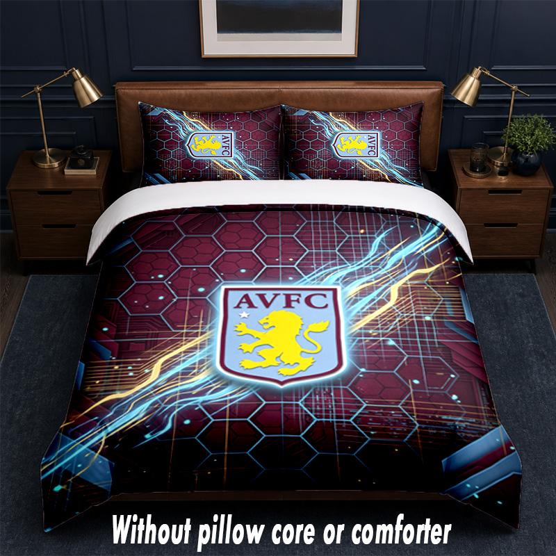 Aston Villa Football Design Bed Bedding Set 1 Duvet Cover + 2 Pillowcases Soft Breathable Household Bed Linens