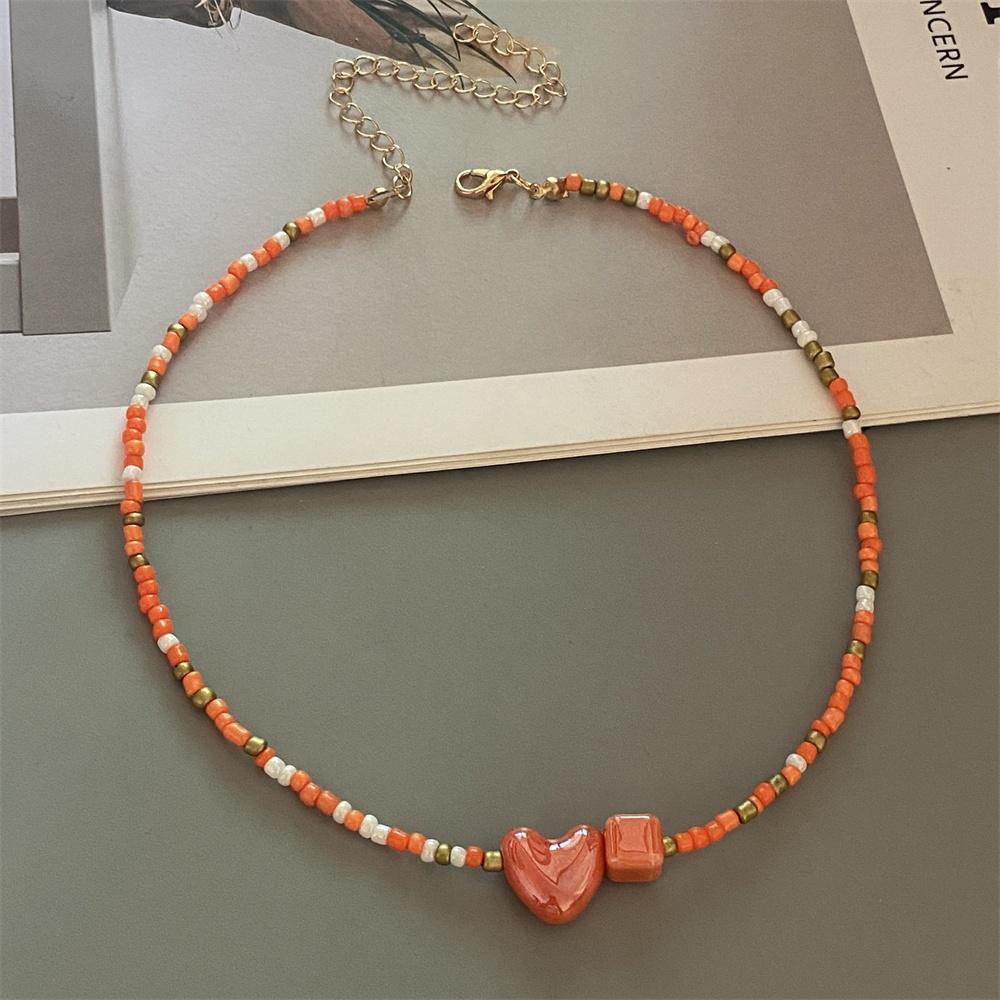 Nuova Moda Colore Caramella Choker Collana per Donna Ragazza Cuore d'Amore Quadrato Geometrico Collana Corta Perline Semi Gioielli per il Collo