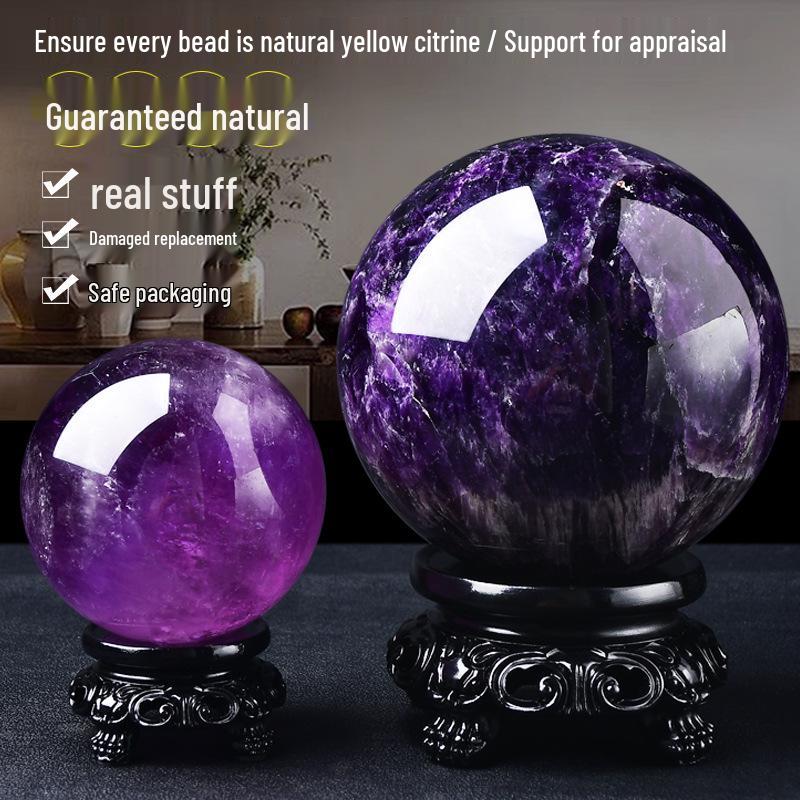 Handmade Amethyst Crystal Ball Ornament for Home and Office Decoration, Chinese Style 3cm Diameter Standard Base