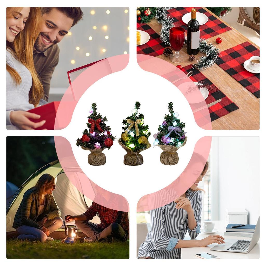 Small Christmas Trees With Lights 3 Pieces Faux Plant With Burlap Base Desk Christmas Tree For Bedside Table Bookshelf Birthday