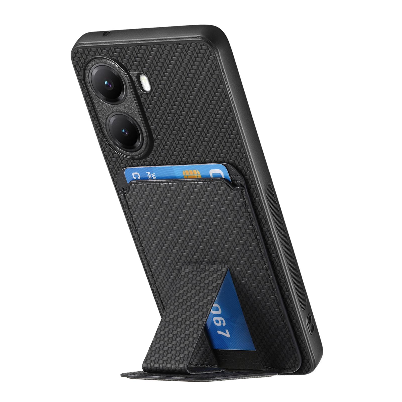 

For Xiaomi Poco X7 Pro 5G/Xiaomi Redmi Turbo 4 5G Case Card Holder Carbon Fiber Texture Leather Coated TPU Phone Cover Beige