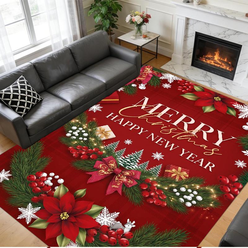 Christmas Printed Square Area Rug Soft Non Slip Floor Carpet For Bedroom Holiday Gift