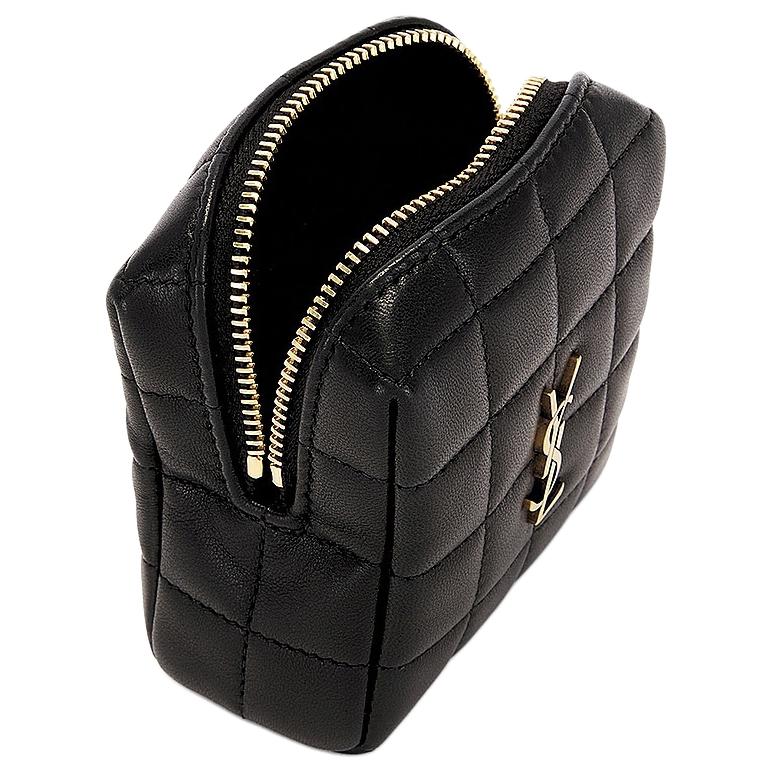 Saint Laurent Ysl Metal Logo Gold Hardware Quilted Leather Clutch Mini Women Clutch Black 778102AABVP1000