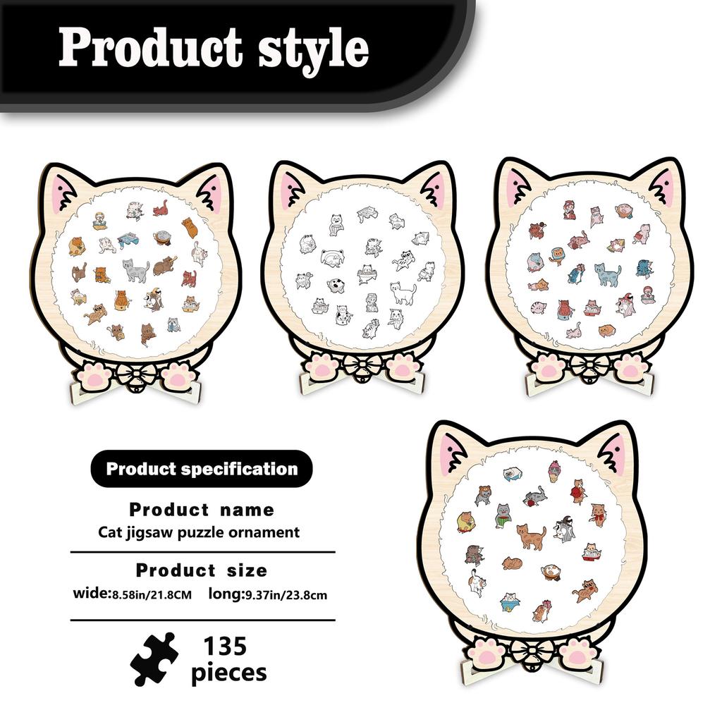 Kitten Puzzle Toy Wooden Special-Shaped Puzzle Low Version Decompression Manual Puzzle
