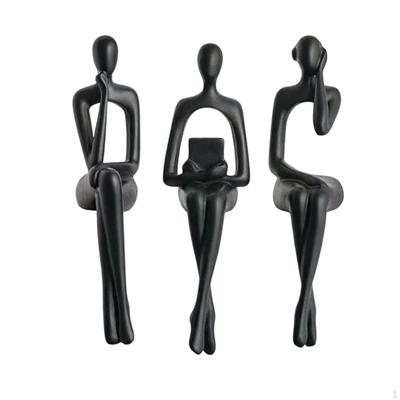 3 Pieces Abstract Human Figurine Modern Sculptural Seated Figurines for Bookcase,