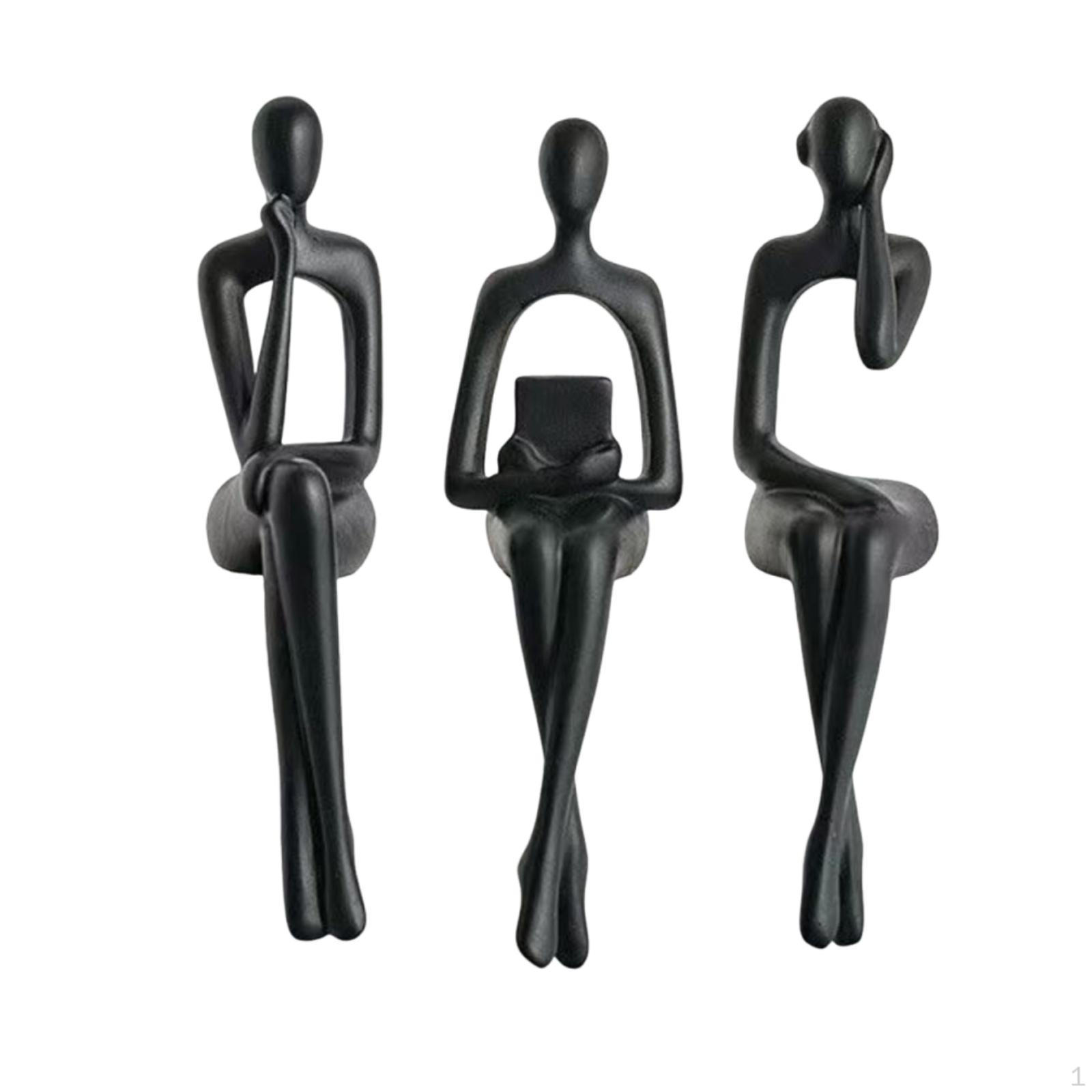 3 Pieces Abstract Human Figurine Modern Sculptural Seated Figurines for Bookcase,