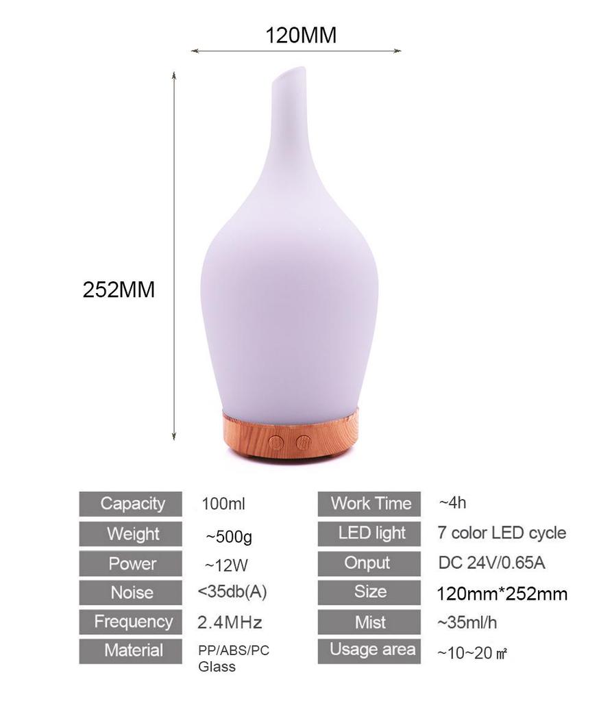 100ml Ultrasonic Aroma Diffuser & Seven-Color Humidifier Lamp
