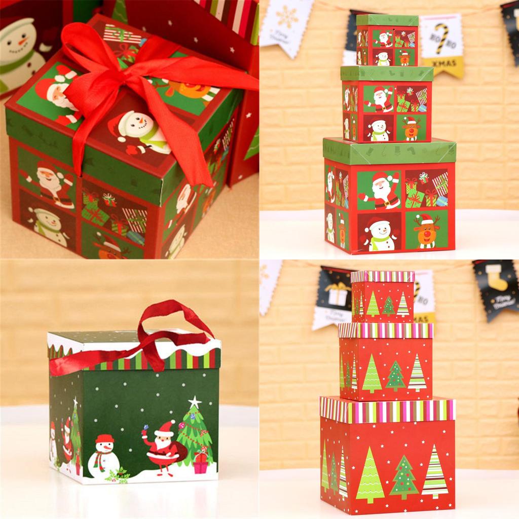 Große Premium 3-teilige Weihnachtsgeschenkbox mit Deckel Band Weihnachten Geschenk Quadratische Box
