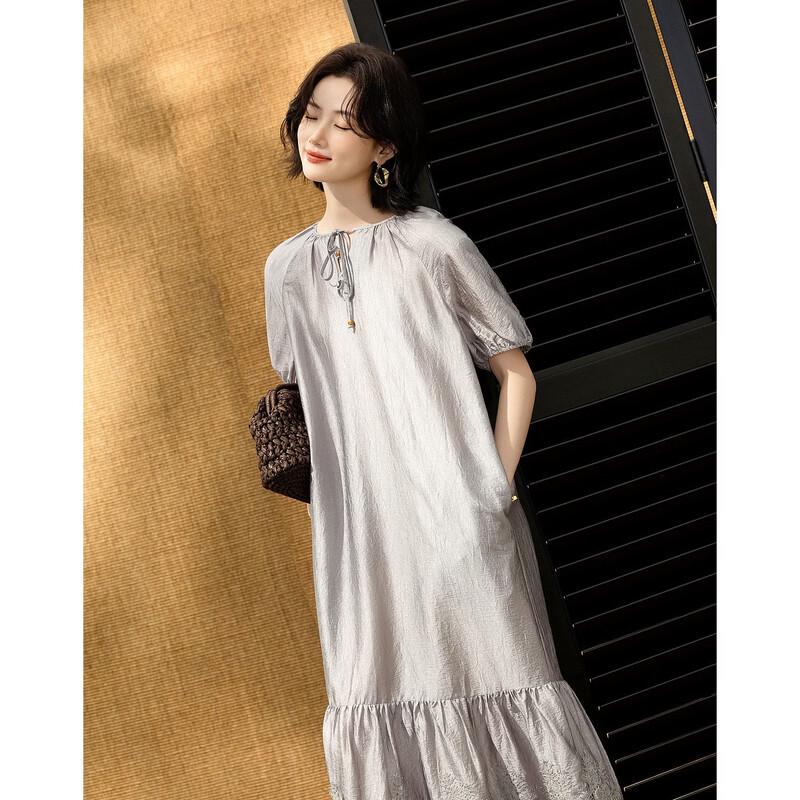 Demana Wrinkled Acetate Lace Patchwork Midi Dress XL