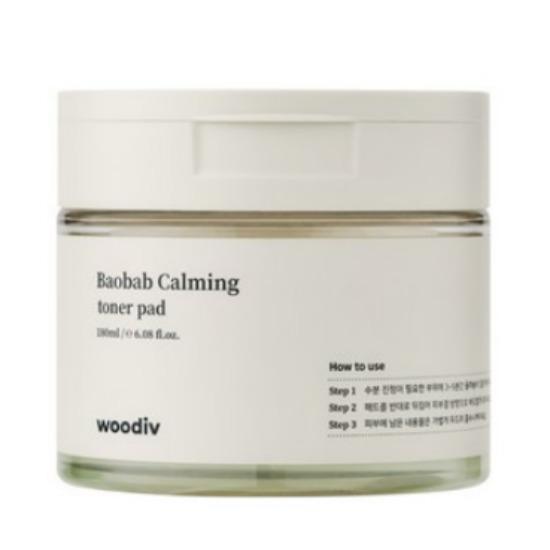 WOODIV Baobab Calming Toner Pad – 100% Cotton Biodegradable Soothing Pads 80 Pads (180ml) Baobab Calming Toner Pad
