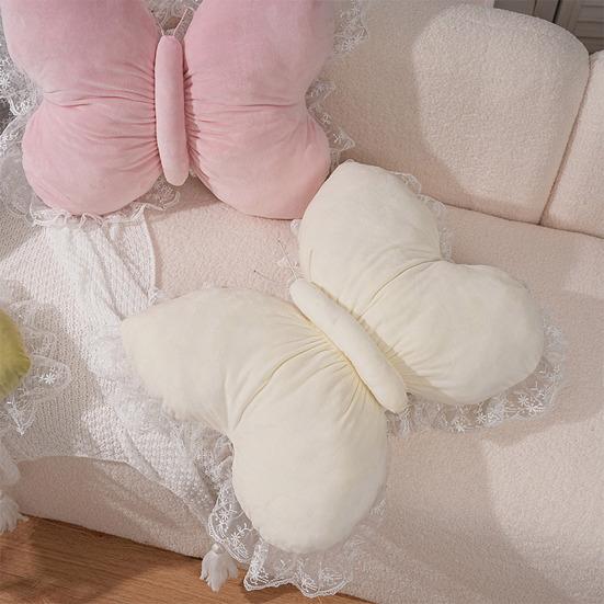 Butterfly Throw Pillow Cuddly Butterfly Pillow with Lace Ruffle Decorative Sofa Couch Pillow for Home Living Room Bedroom Decor