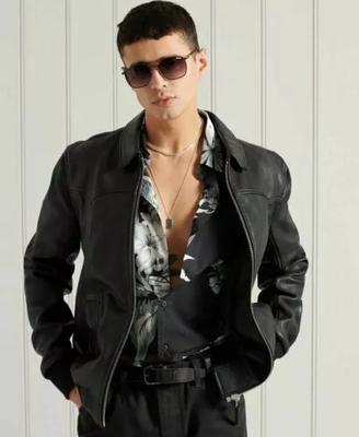 New Lambskin Biker Jacket Motorcycle Bomber Black Leather Jacket Men's