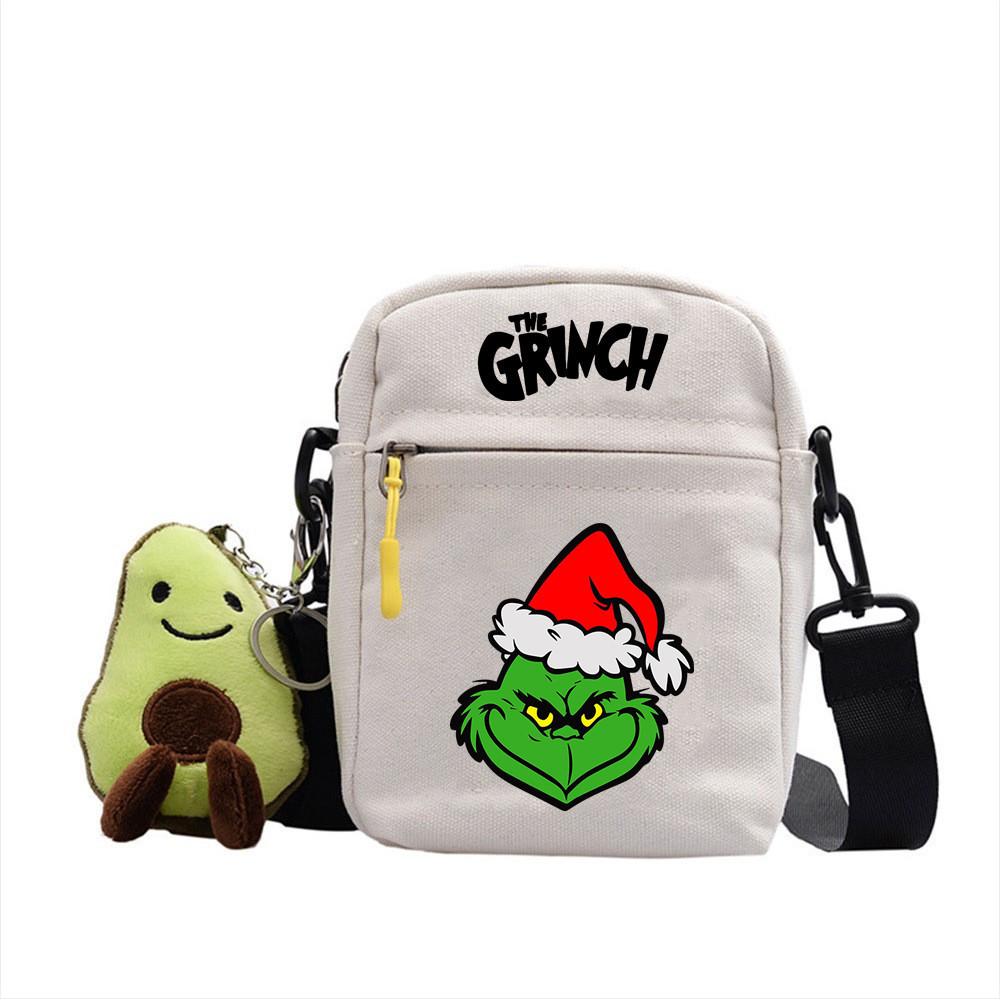 Grinch Christmas Canvas Mini Crossbody Bag With Zipper And Internal Storage For Daily Outings