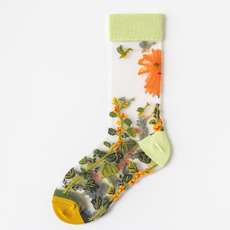 3 Pares Nuevos Set de Calcetines Transparentes Lindos de Gato para Mujer Coreanos Florales Animales Verano Delgados Kawaii Set de Calcetines de Seda para Mujer