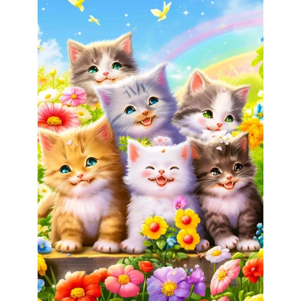 DIY Plný kulatý diamantový obraz Křížový steh 3D roztomilé koťátko zvířecí scéna Domácí dekorativní umění diamantová malba 5D diamantová umělecká malba