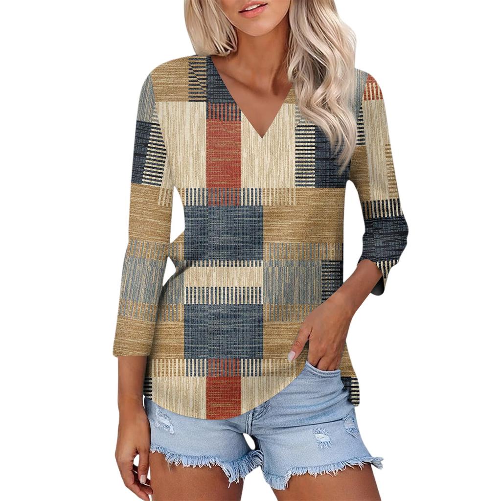 Women's Casual Fashion Sexy Comfortable V-neck Floral Three-quarter Sleeve Top