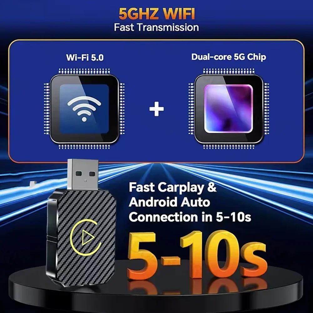 50HZ WIFI Bluetooth 5.0 Wired To Wireless For iOS Android 2 In 1 Plug&Play Fast Connect CarPlay Android Auto Adapter Smart Box