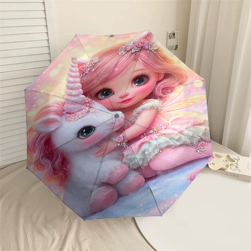 

1PC Unicorn Fairy Umbrella-8-Rib Reinforced, Automatic Open, Lightweight & Durable, Fashion Accessory for Outdoor, H0391