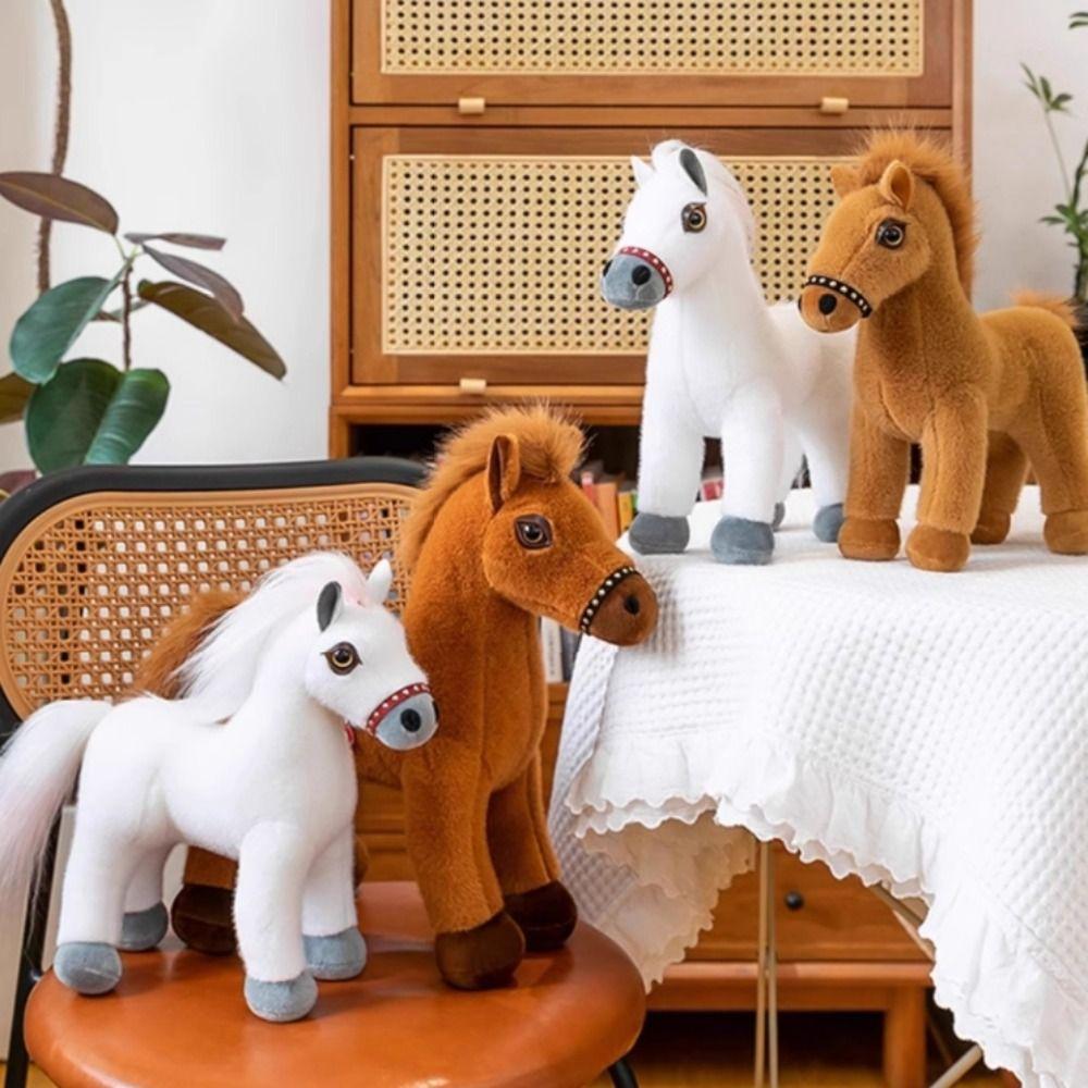 Saddle Standing Foal Plush Doll Long Mane Cartoon Horse Stuffed Toy Room Decoration