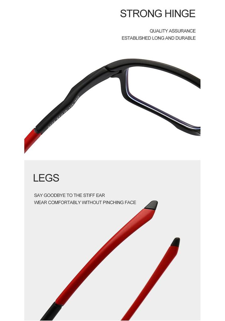 TR90 Square Blue Light Blocking Sports Men's Eyeglass Frame with Flat Lens, Myopia-Compatible (Model TR5773)