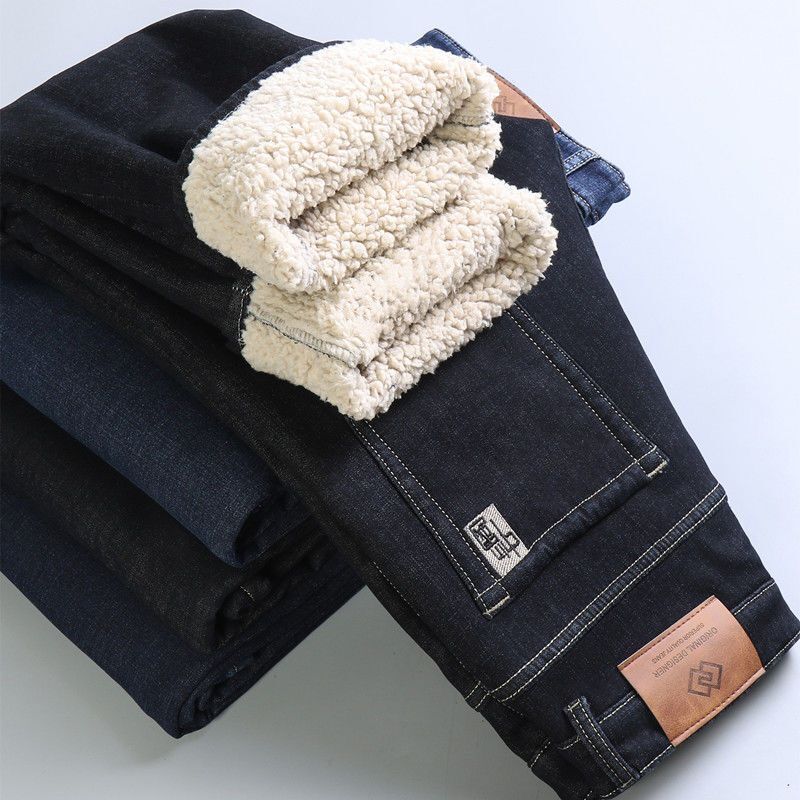 

Осінньо-зимові джинси з овечого вельвету чоловічі з плюшевою підкладкою потовщені прямі вільні з високою посадкою великих розмірів надтовсті теплі довгі штани чоловічі 38 чорний
