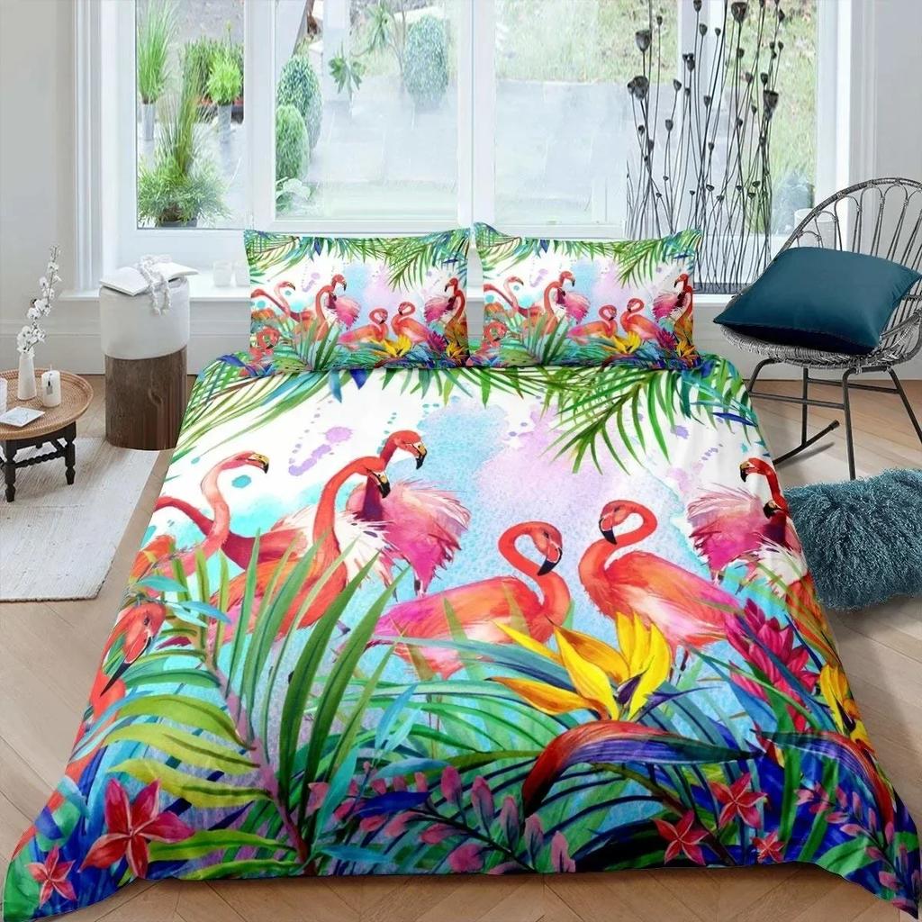 3D Print Flamingo Flowers Tropical Animal 3D Duvet Cover Bedding Set Comforter Linen Pillowcases Single Double Twin King Queen