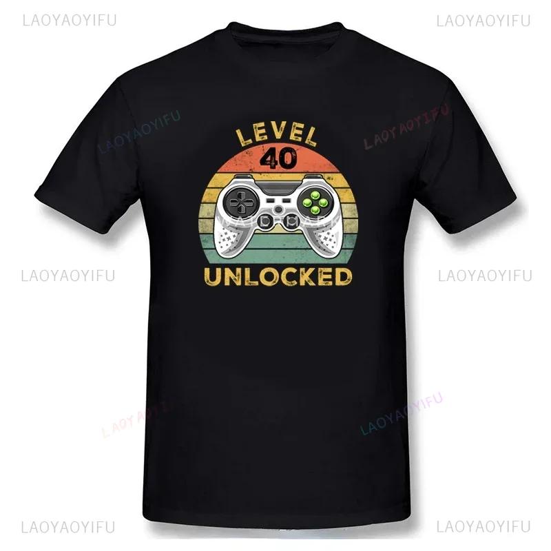 40th Birthday T-Shirt 1982 Men Funny LEVEL UNLOCKED 40 Year Old Gaming Tee Tops A Gift for A Wife and Husband Cotton Shirt