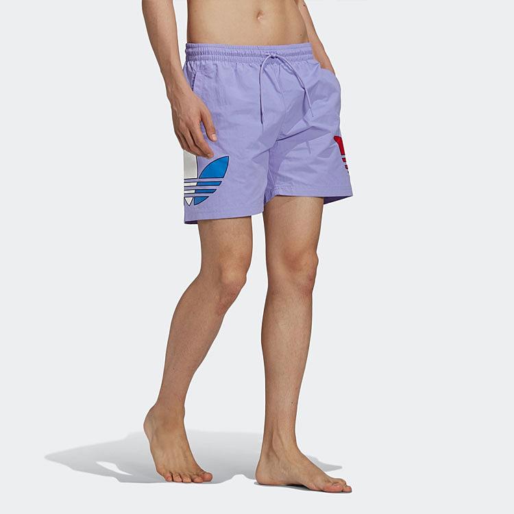 Adidas Originals Trefoil Tricolor Logo Swim Shorts Men Swim Shorts Light-Purple GN3569