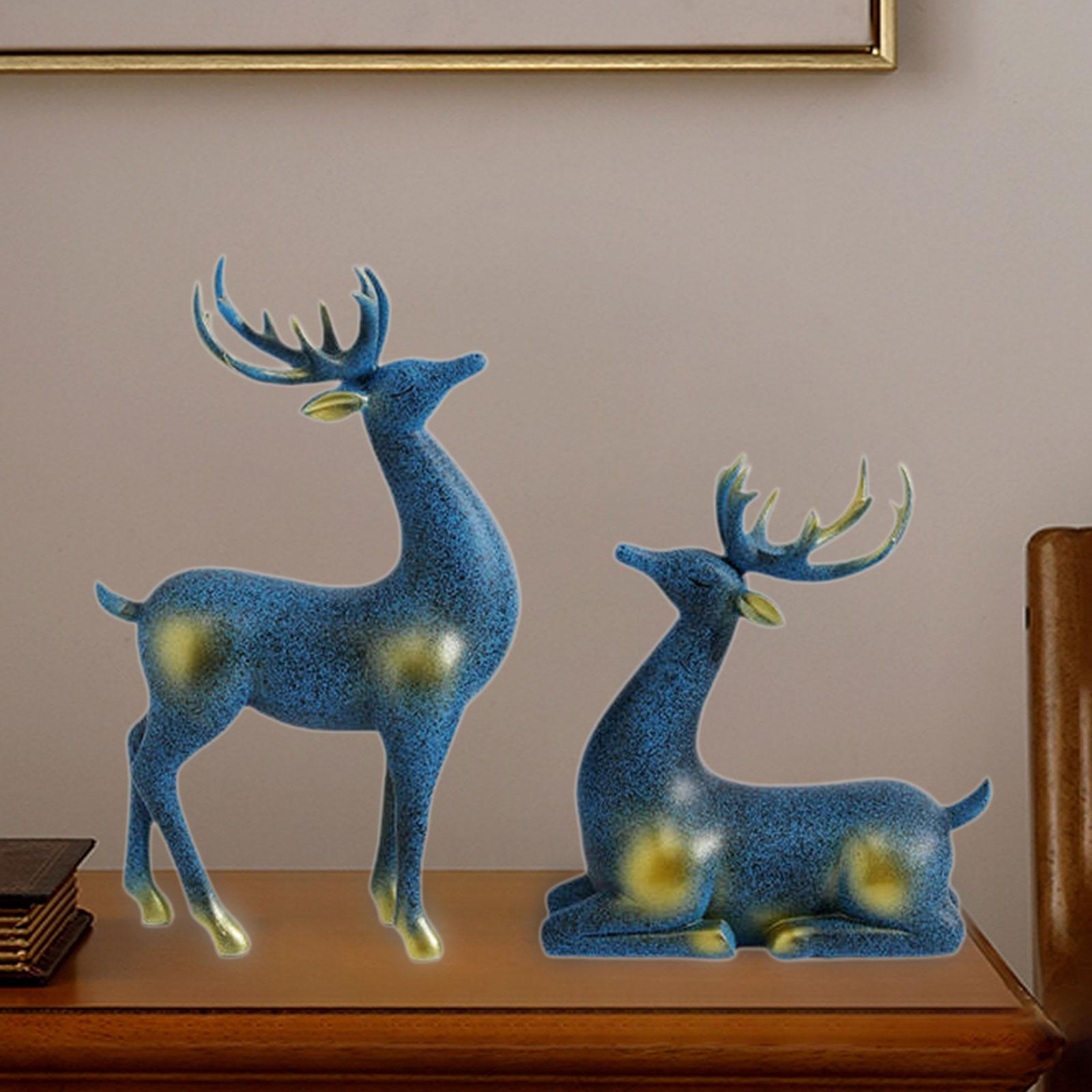 

2 шт. Фигурки оленей, Фигурка животного, Рождественское украшение, Креативные скульптуры лосей, Настольные синий