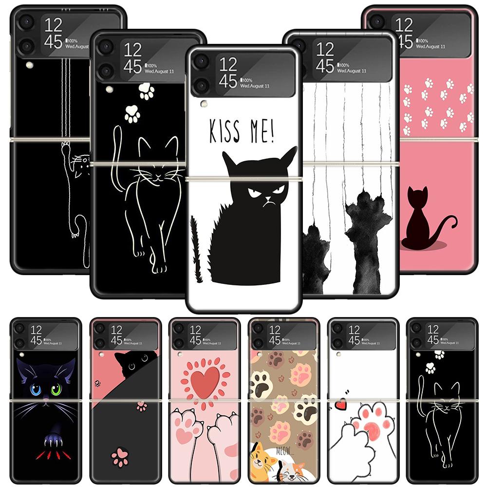 Cat Footprint Funny Paw Cute Phone Case For Samsung Galaxy Z Flip 7 6 5 4 3 5G Cover ZFlip7 ZFlip6 ZFlip4 ZFlip5 ZFlip3 Coque Fu