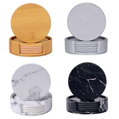 6Pcs/Set PU Leather Marble Coaster Drink Coffee Cup Mat Easy To Clean Placemats Round Tea Pad Table Pad Holder