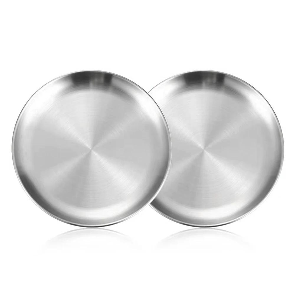 2 Pièces Acier Inoxydable Plat de Table Plateau de Camping Pique-nique Anti-salissure Cuisine Bar Vaisselle Plateau pour Fruits Snacks Gâteaux Accessoires de Cuisine