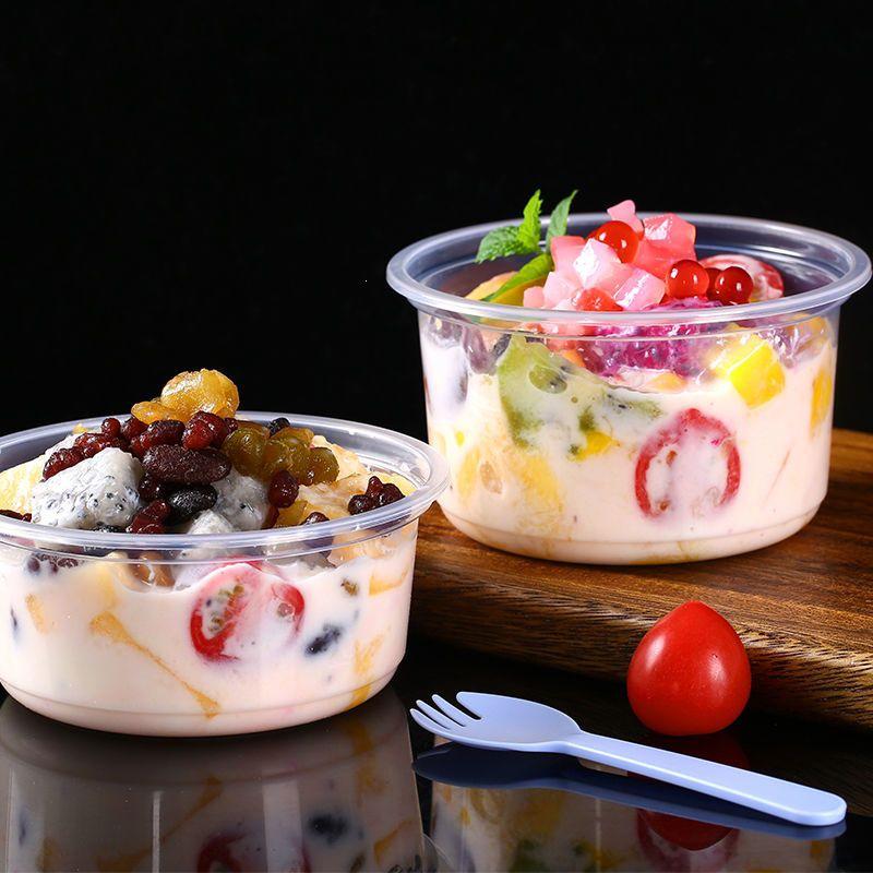 Round High-Grade Takeout Bowl for Ice Jelly, Taro Balls, Grass Jelly, Sago, and Fruit Salad.