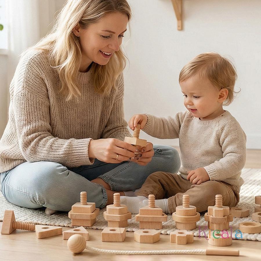 Toys Screw Threading Rope Game Baby Montessori Wooden Toy Nut Bolt Shape Matching Fine Motor Skill Trainting Sensory Education