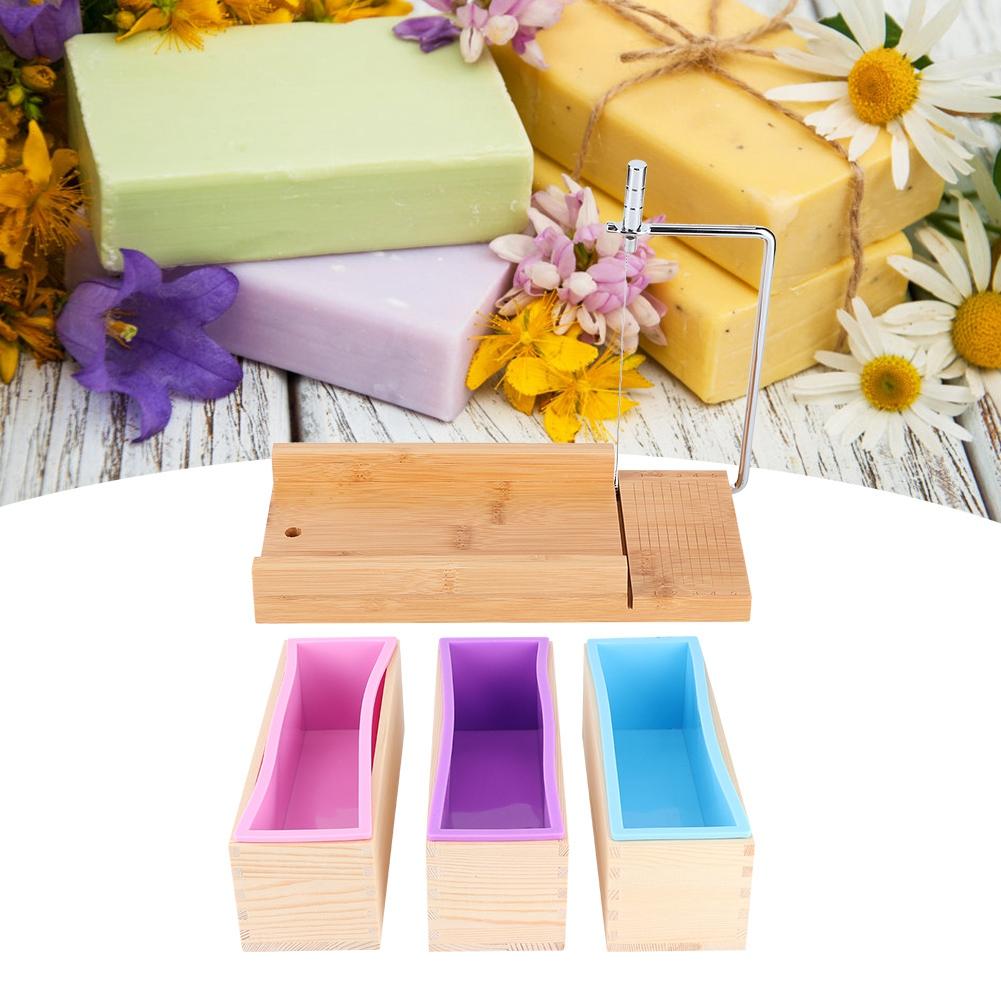 1200ml DIY Silicone Soap Making Mold Wooden Box Set Manual Soap Cutter with Scale Kitchen Tool