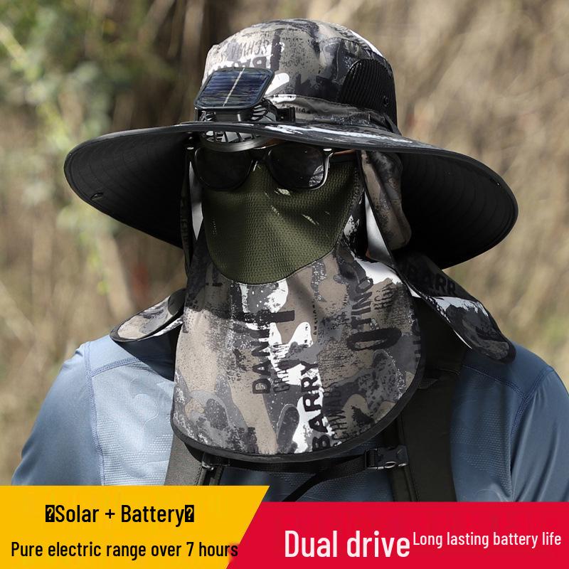 Men's Solar-Powered Fishing Hat with Fan - Sun, Mosquito, Neck, and Face Protection for Outdoor Summer Leisure